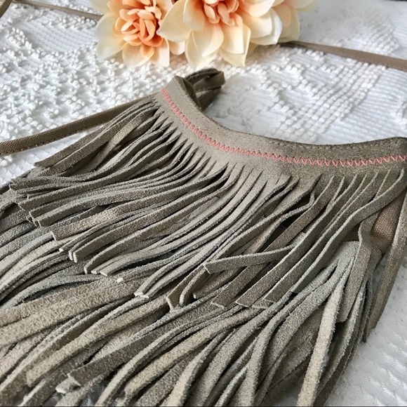 • Taupe Fringe Cross-Body Satchel • - Picture 2 of 6